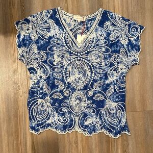 Solitaire Women's Blue Embroidered Blouse
